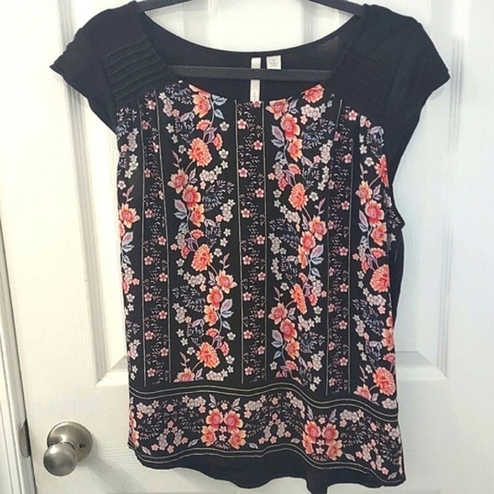 LC Lauren Conrad Pink Floral Cap Sleeve Blouse Size S